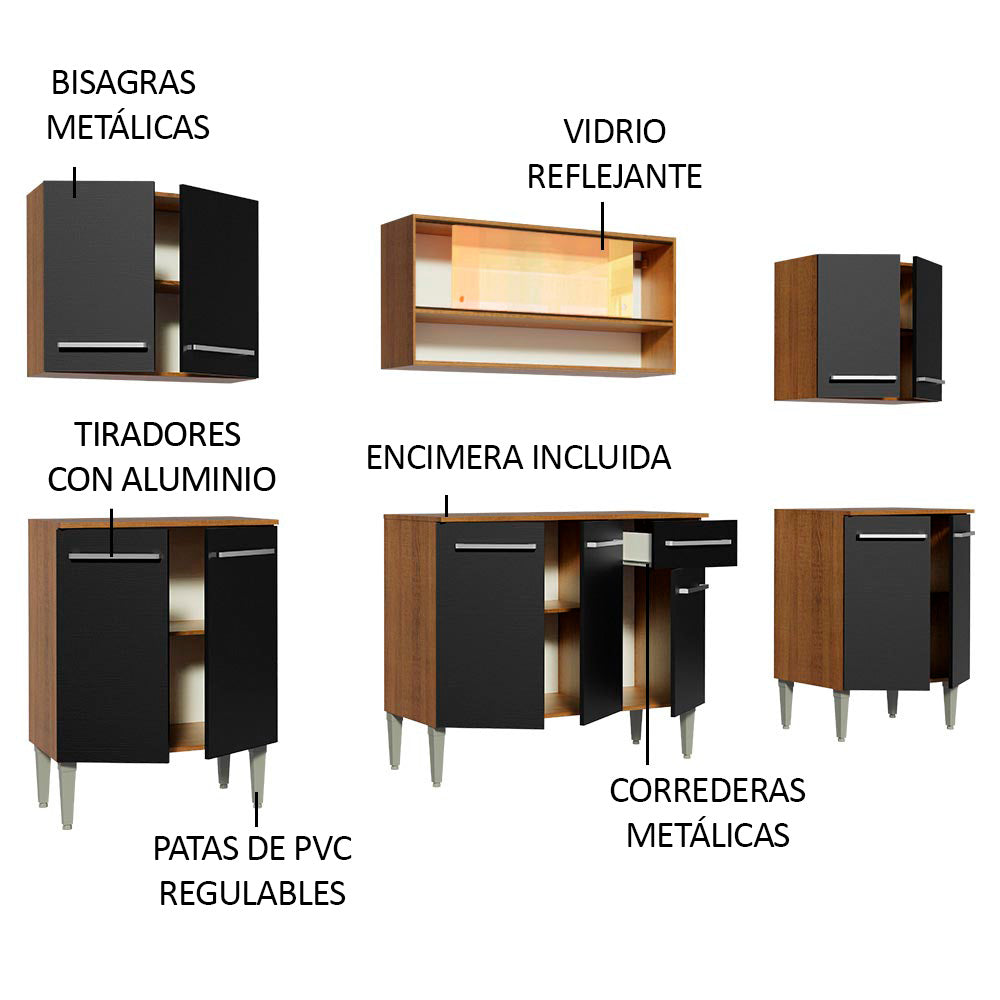 Cocina Integral 233cm Marrón/Negro Emilly Smile 04