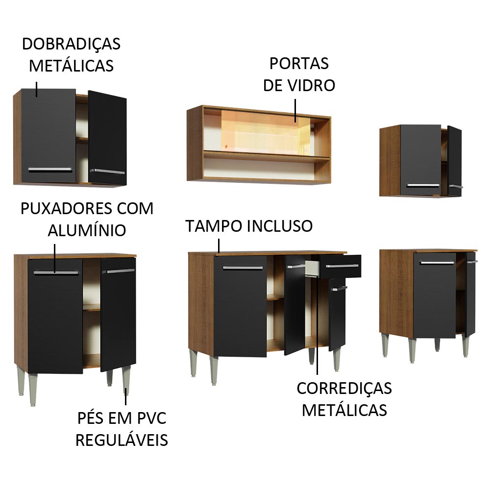 Cocina Integral 233cm Marrón/Negro Emilly Smile 04