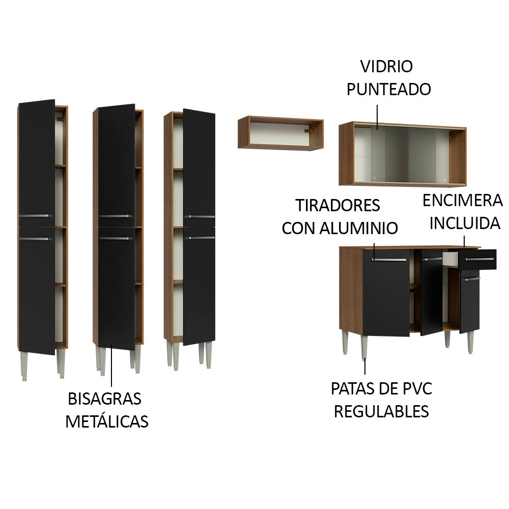 Cocina Integral 261cm Marrón/Negro Emilly 03
