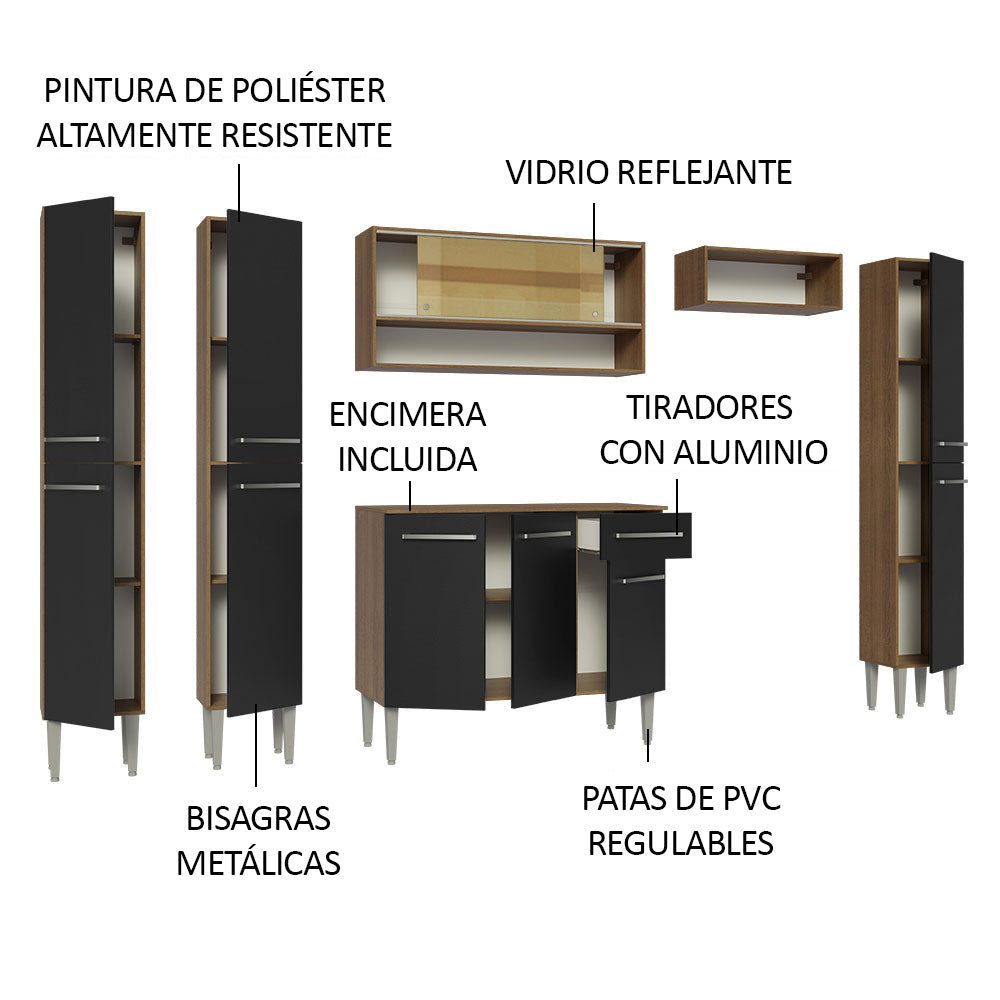 Cocina Integral 261cm Marrón/Negro Emilly 04