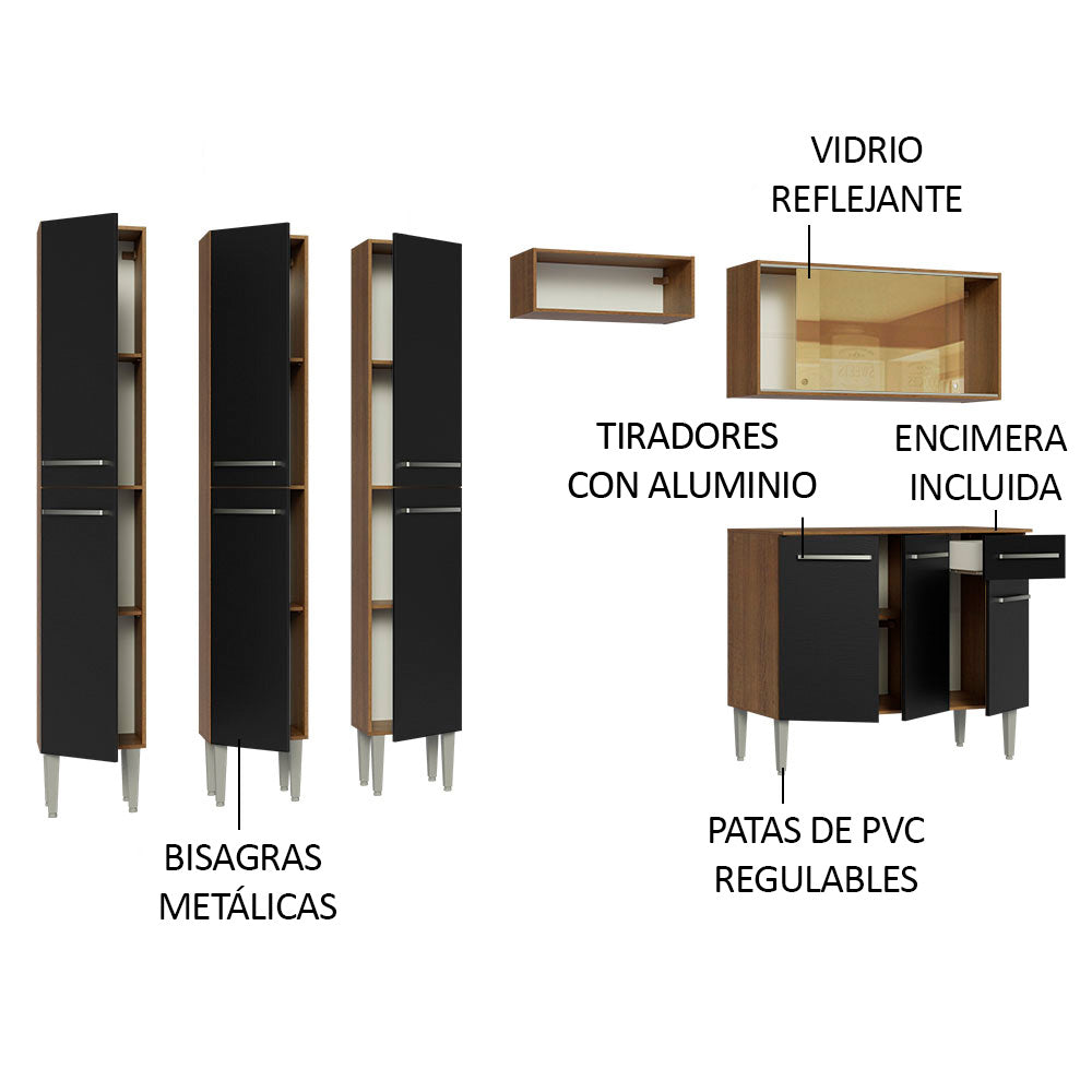Cocina Integral 261cm Marrón/Negro Emilly 05