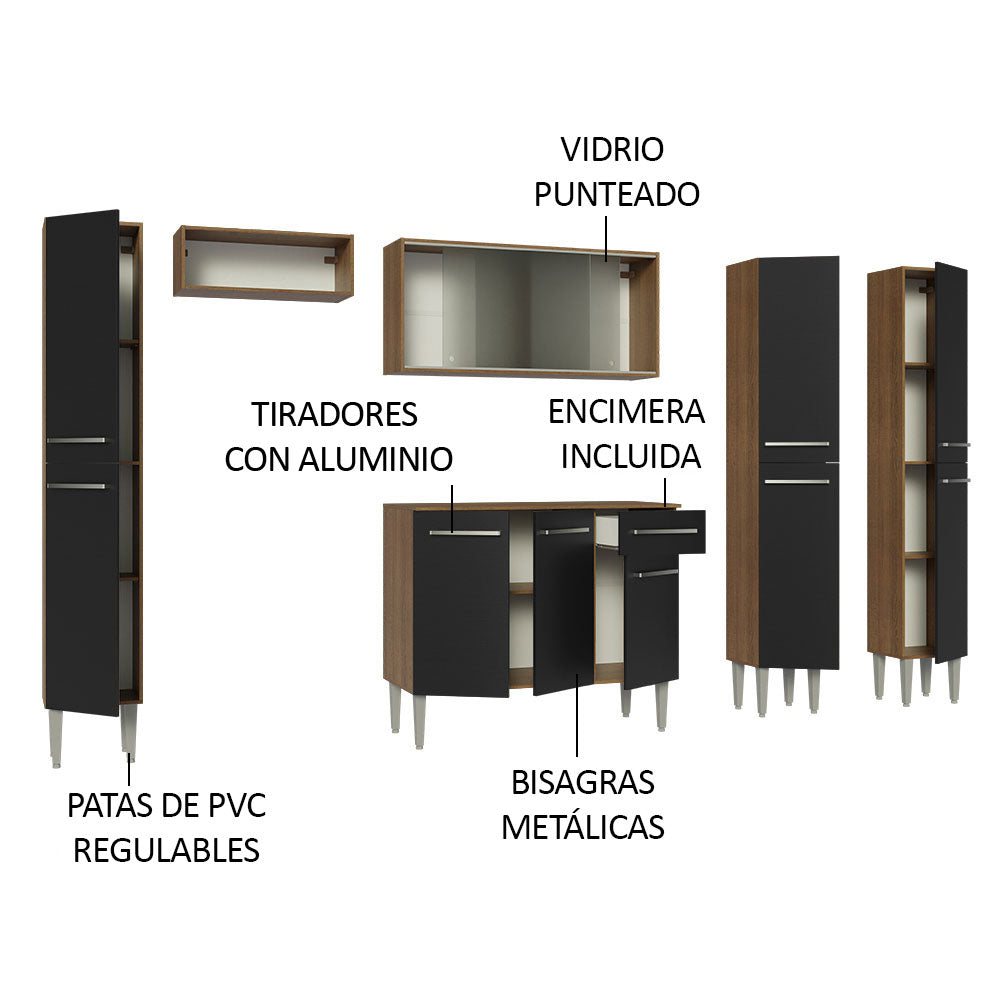 Cocina Integral 261cm Marrón/Negro Emilly 06