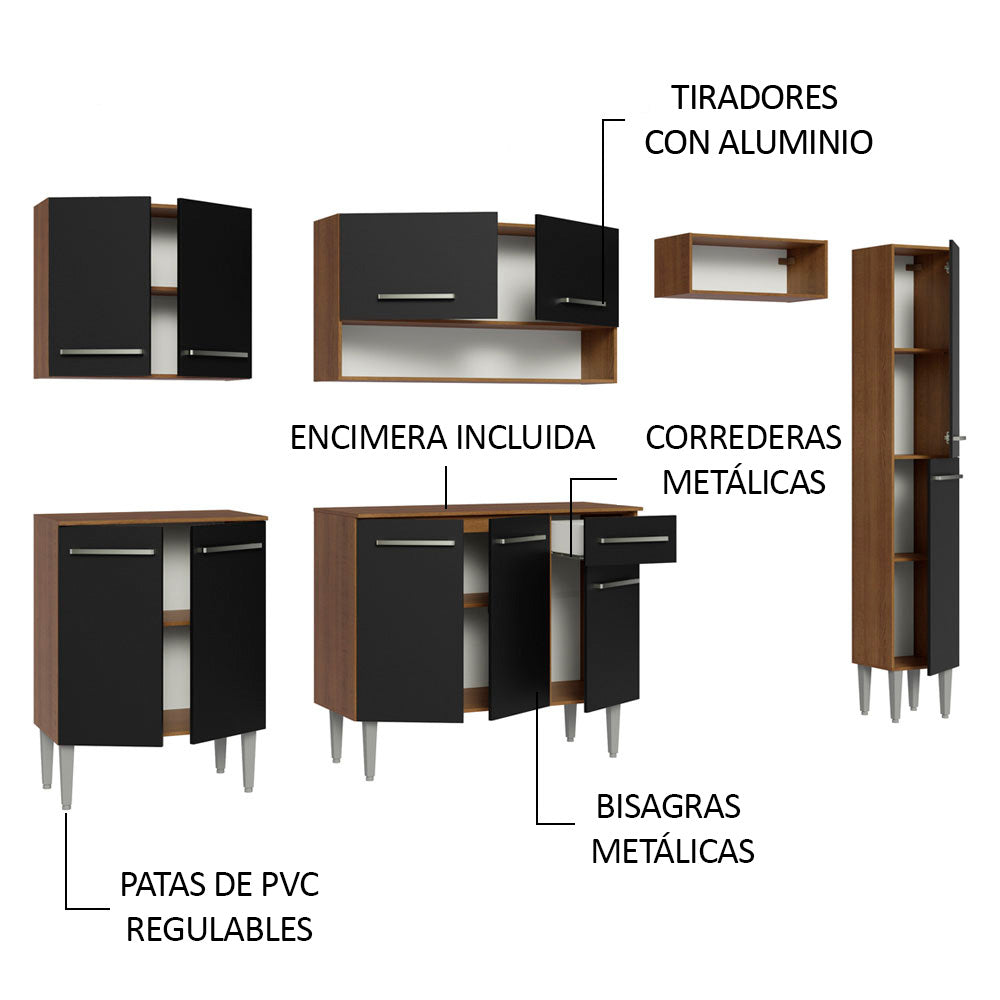 Cocina Compacta 261cm Marrón/Negro Emilly 09