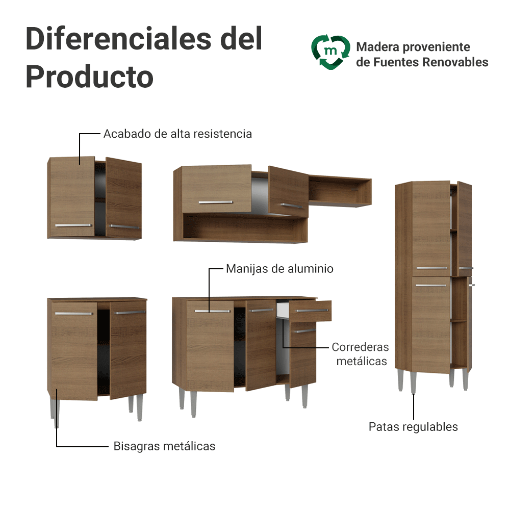 Cocina Integral 293cm Marrón Emilly 01