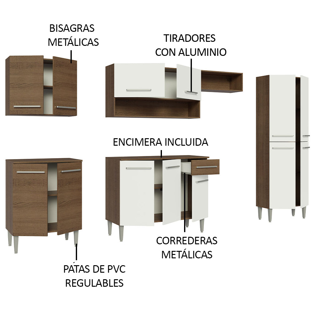 Cocina Integral 293 cm Marrón/Blanco Emilly Madesa