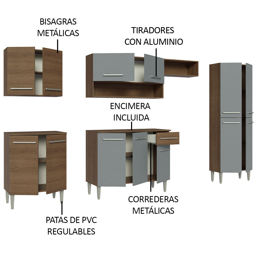 Cocina Integral 293 cm Marrón/Gris Emilly 01