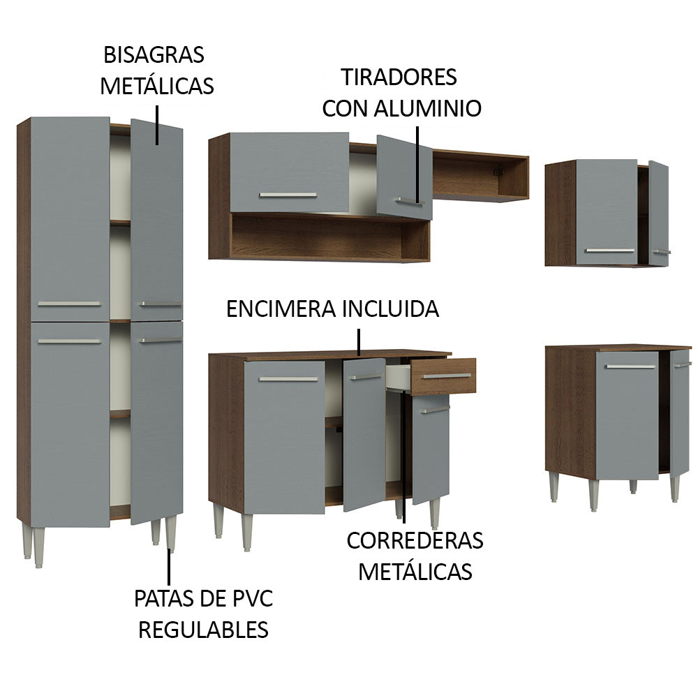 Cocina Integral 293cm Marrón/Gris Emilly 02