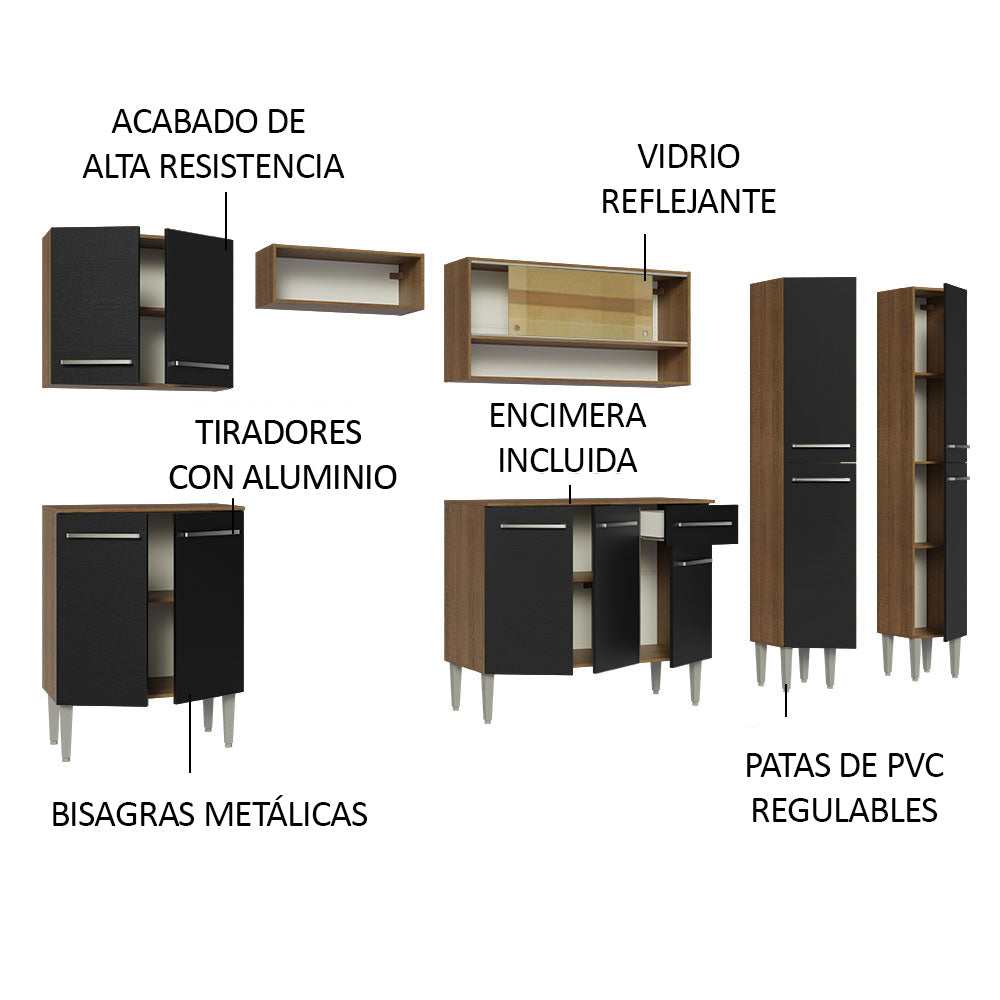 Cocina Integral 293cm Marrón/Negro Emilly 03