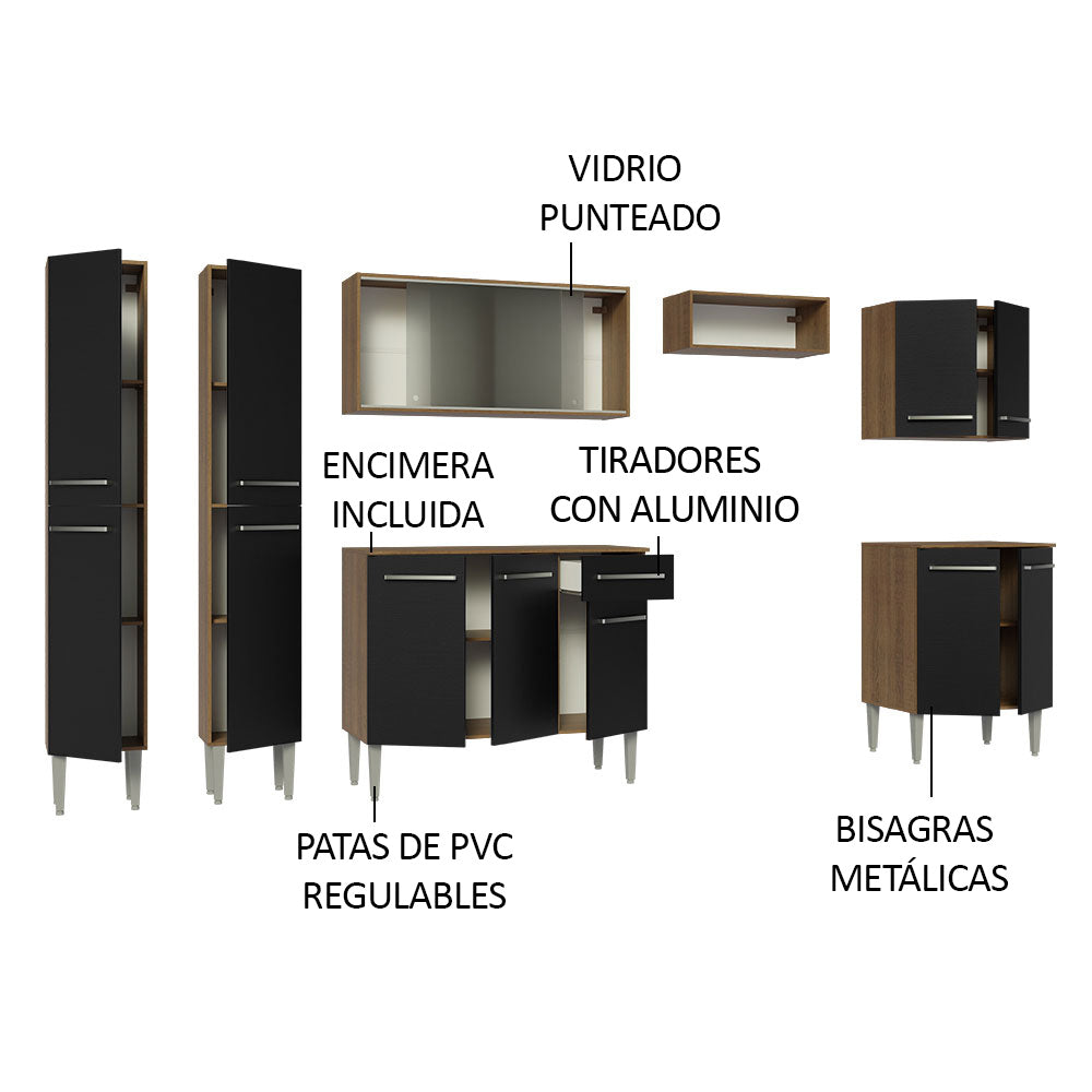 Cocina Integral 293cm Marrón/Negro Emilly 04