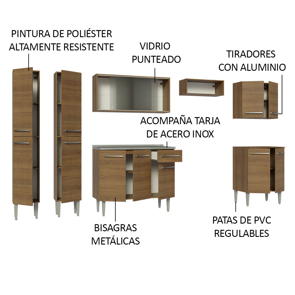 Cocina Integral 293cm con Fregadero Marrón Emilly 06