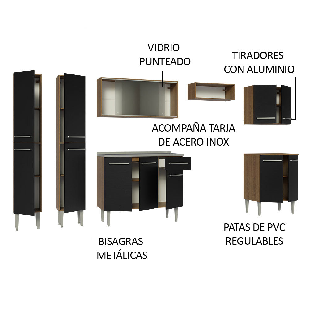 Cocina Integral 293cm con Fregadero Marrón/Negro Emilly 06