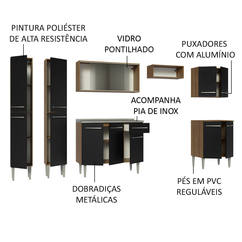 Cocina Integral 293cm con Fregadero Marrón/Negro Emilly 06