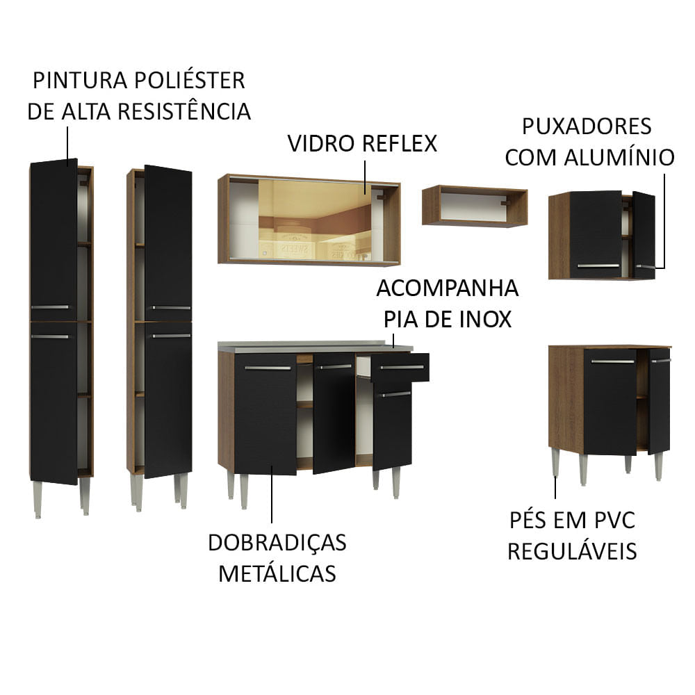 Cocina Integral 293 cm Con Fregadero Marrón/Negro Emilly Madesa