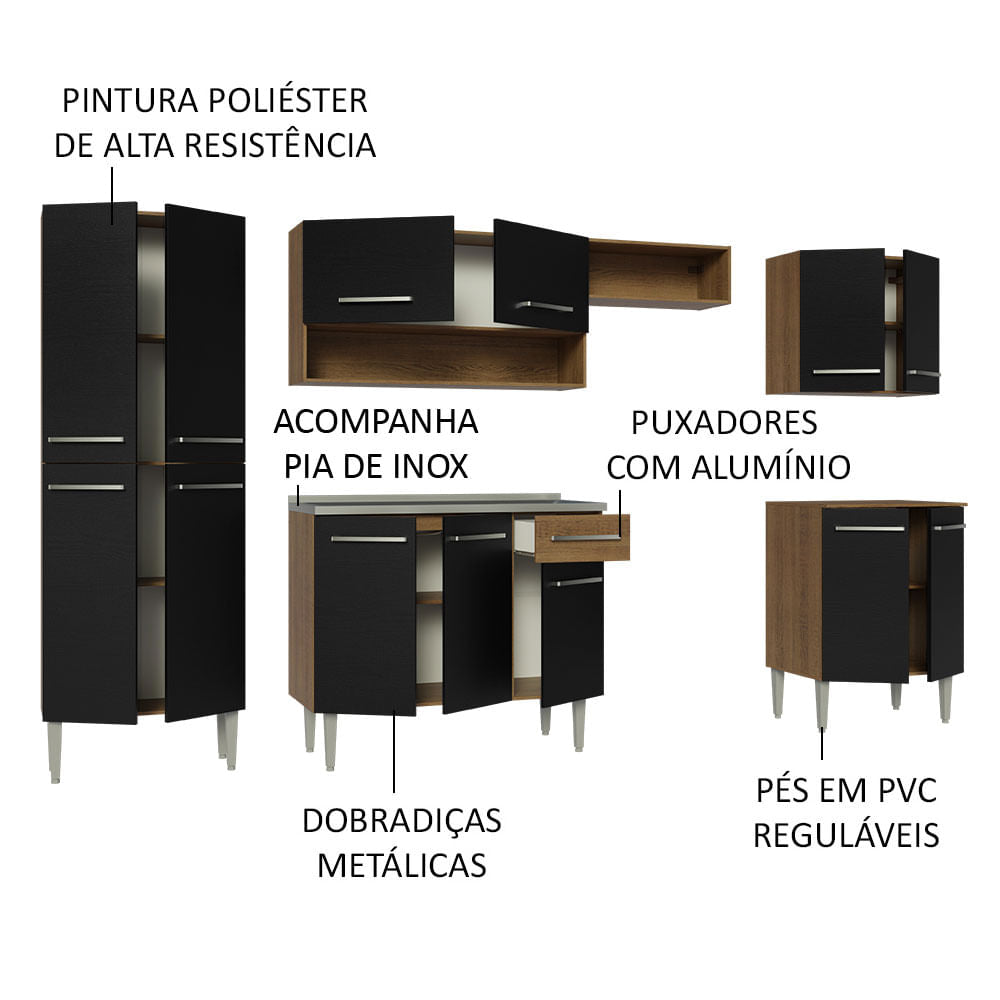 Cocina Integral 293cm con Fregadero Marrón/Negro Emilly 08