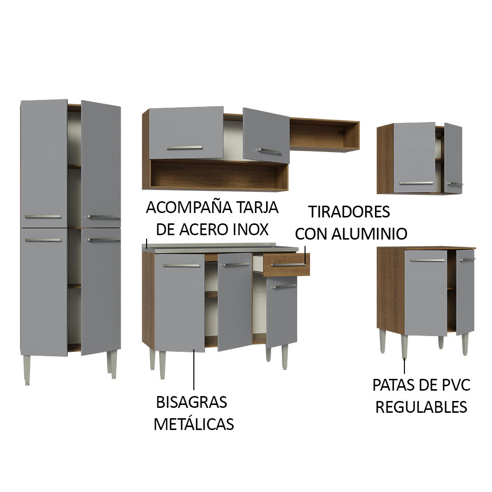 Cocina Integral 293cm con Fregadero Marrón/Gris Emilly 08