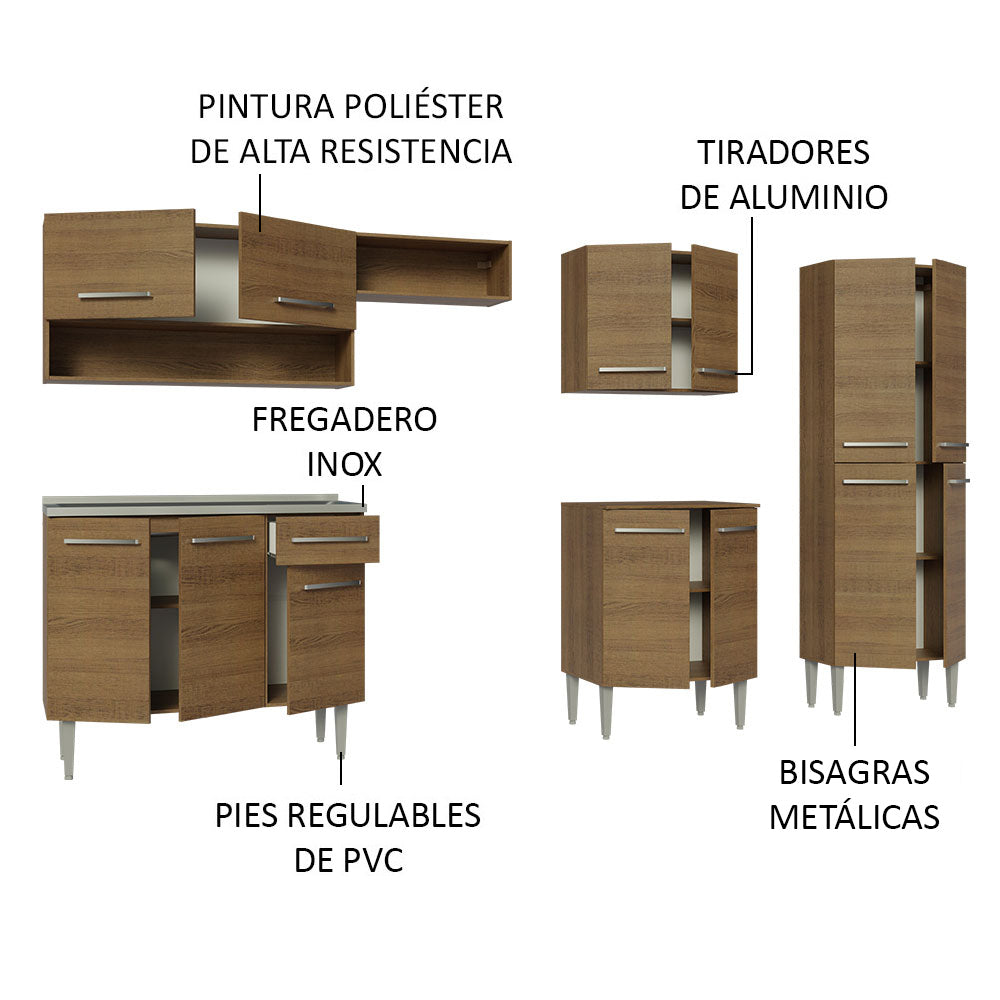 Cocina Integral 293cm con Fregadero Marrón Emilly 09