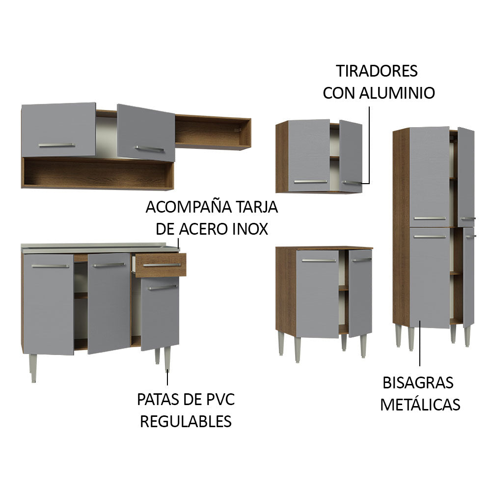 Cocina Integral 293cm con Fregadero Marrón/Gris Emilly 09