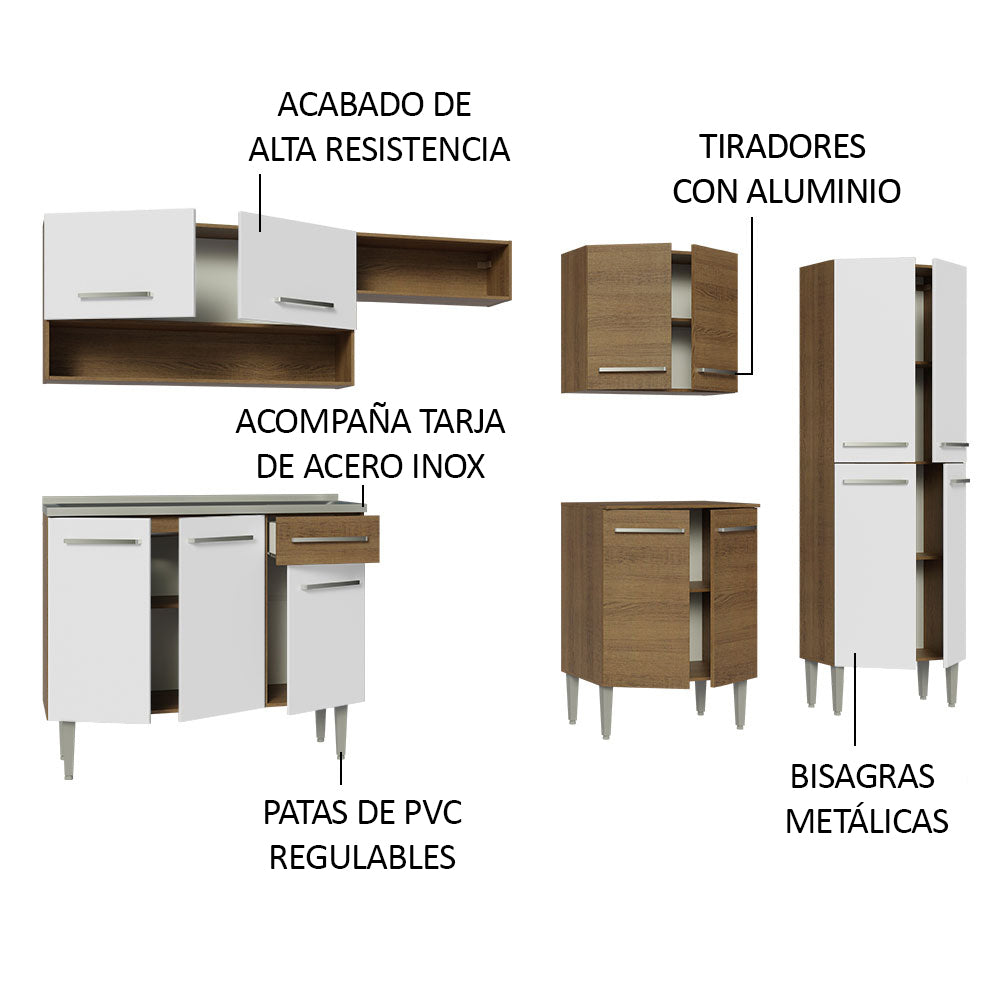 Cocina Integral 293cm con Fregadero Marrón/Blanco Emilly 09