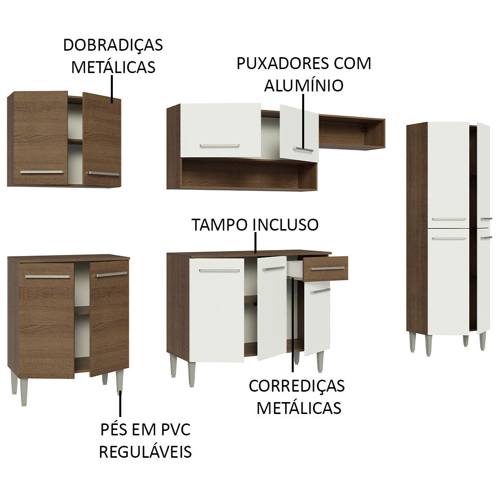 Cocina Integral 293cm Emilly Marrón/Blanco Madesa 10