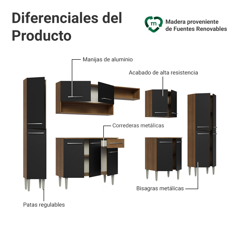 Cocina Integral 325cm Marrón/Negro Emilly 02