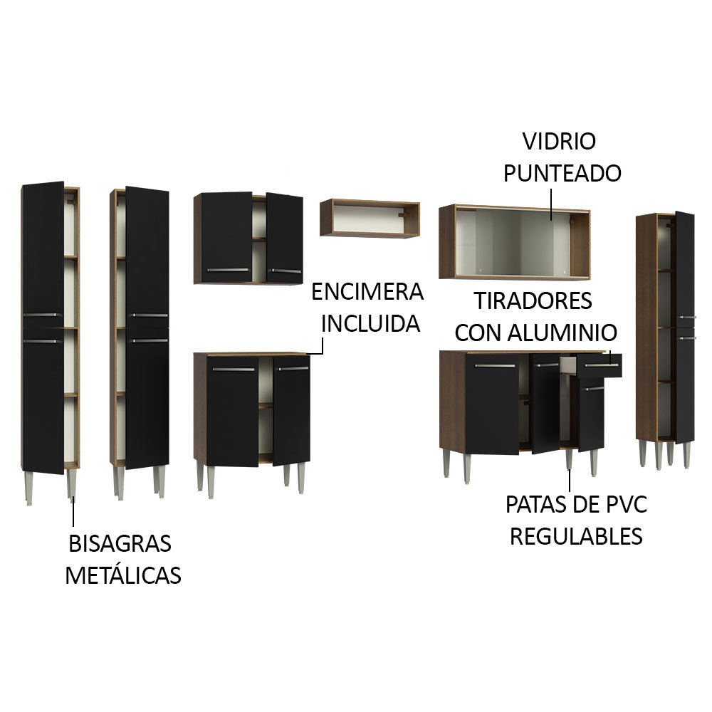 Cocina Integral 325cm Marrón/Negro Emilly 03