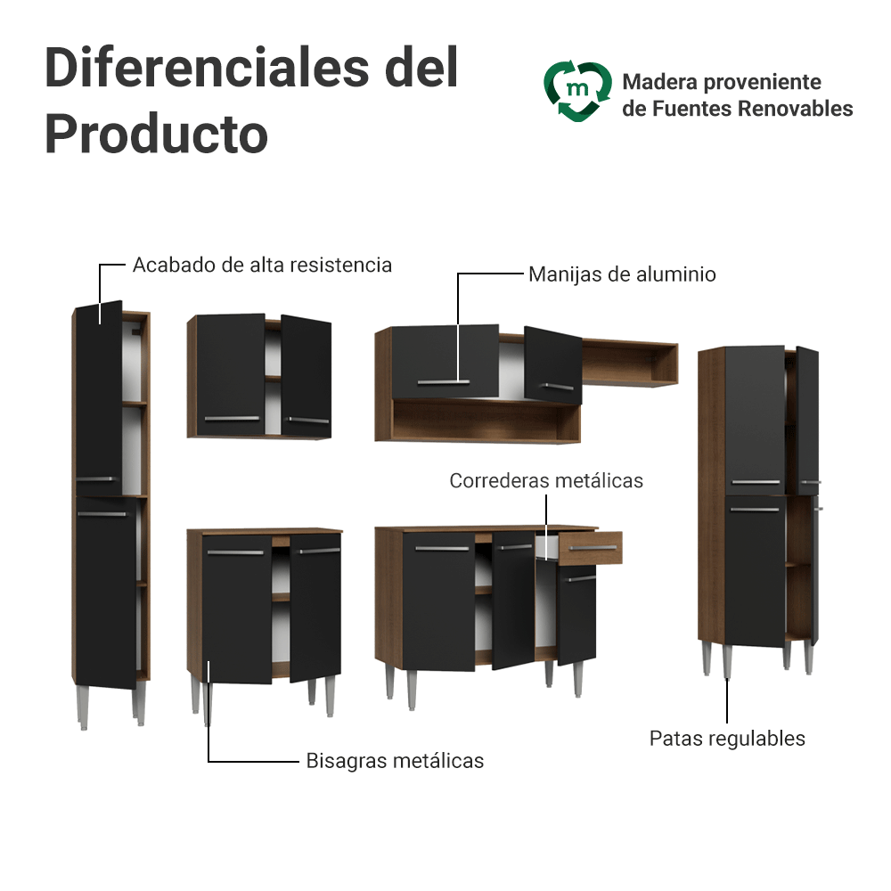 Cocina Compacta 325 cm Emilly Marrón/Negro 07