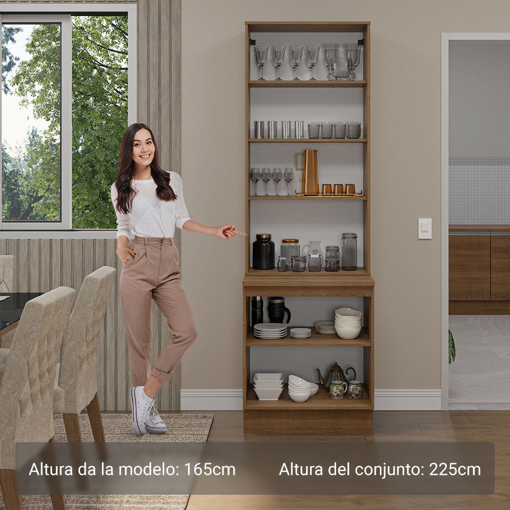 Kit Gabinete Bajo 2 Puertas y Vitrina 70 cm Marrón Glamy Madesa
