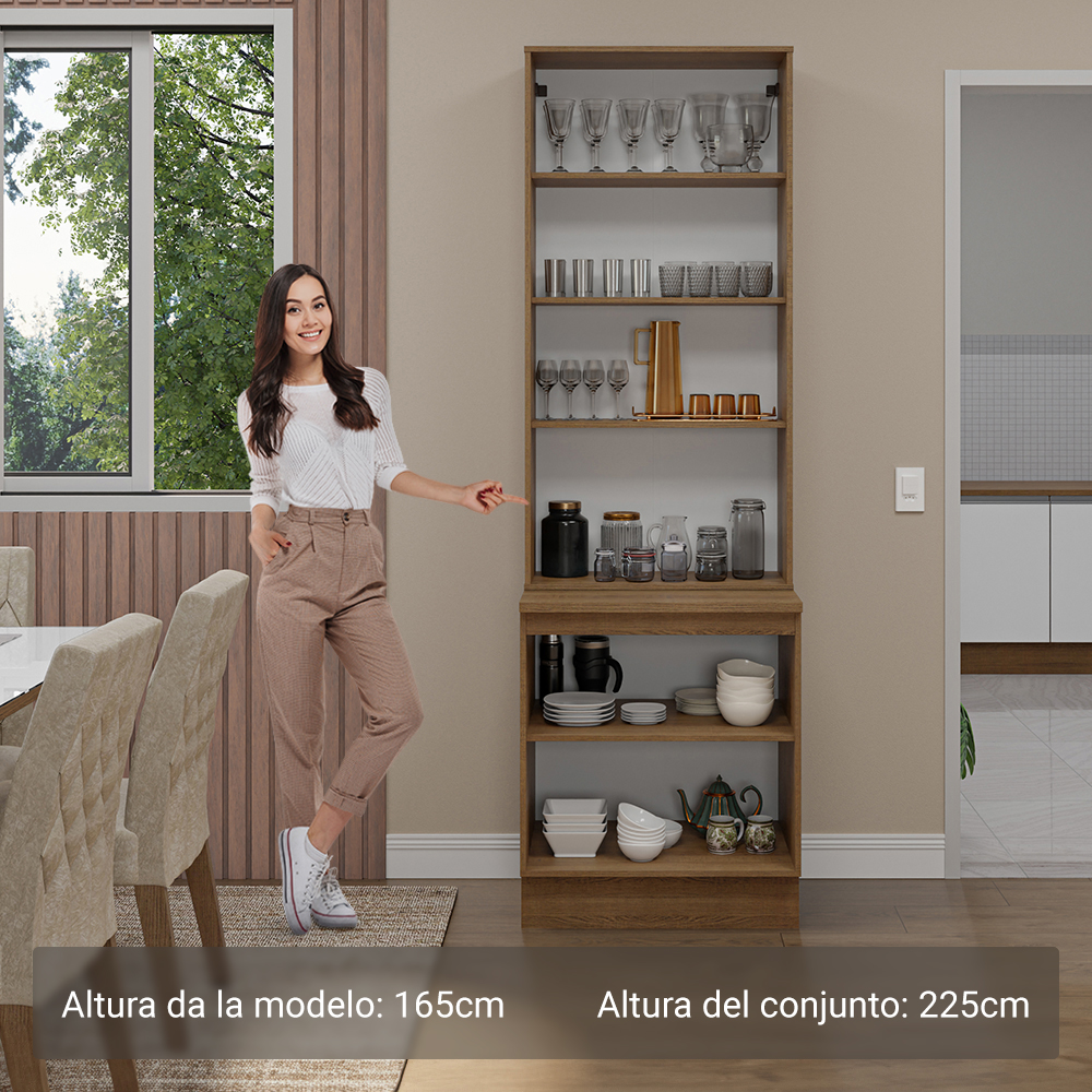 Kit Gabinete Bajo 2 Puertas y Vitrina 70 cm Marrón/Blanco Glamy Madesa
