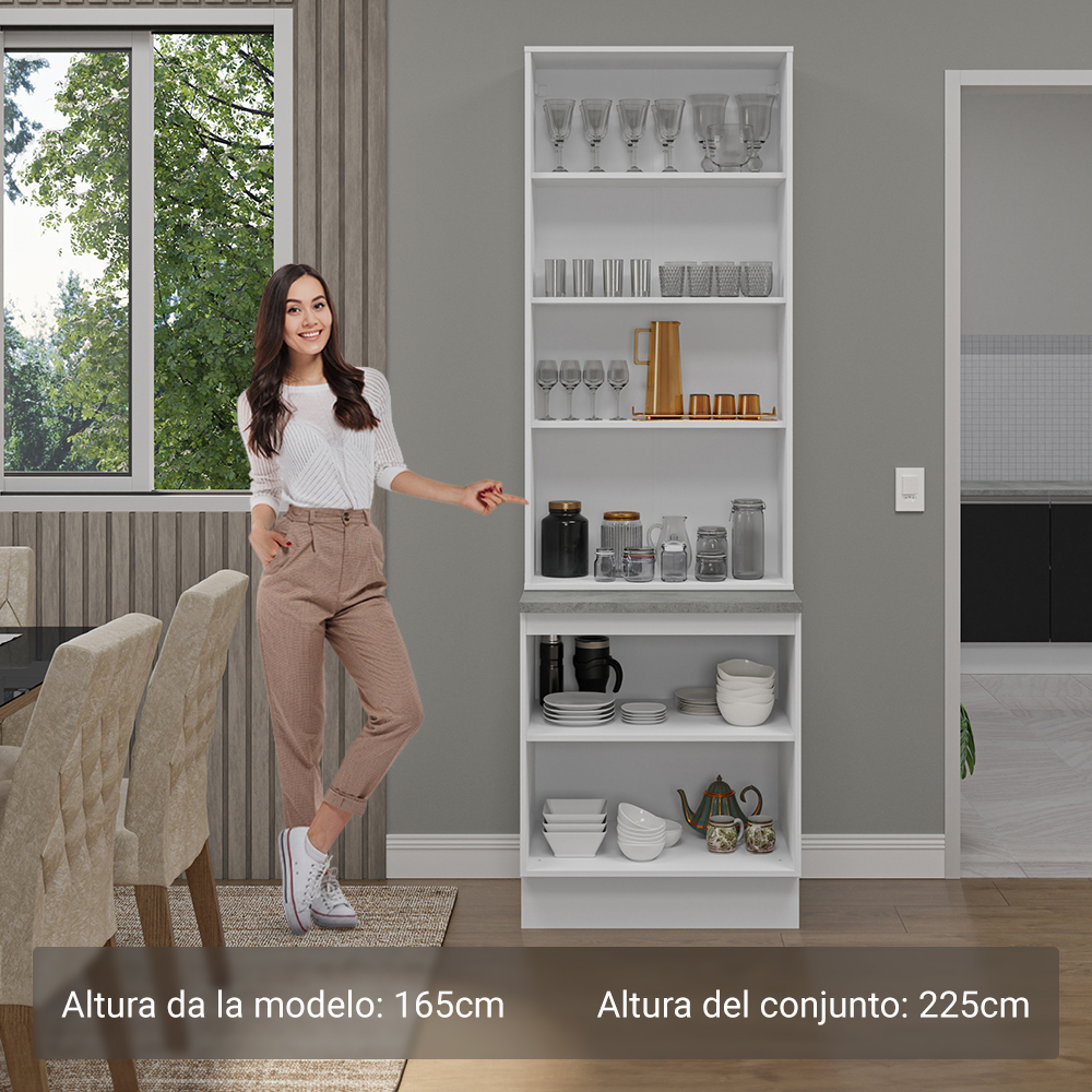 Kit Gabinete Bajo 2 Puertas y Vitrina 70 cm Blanco/Negro Glamy Madesa
