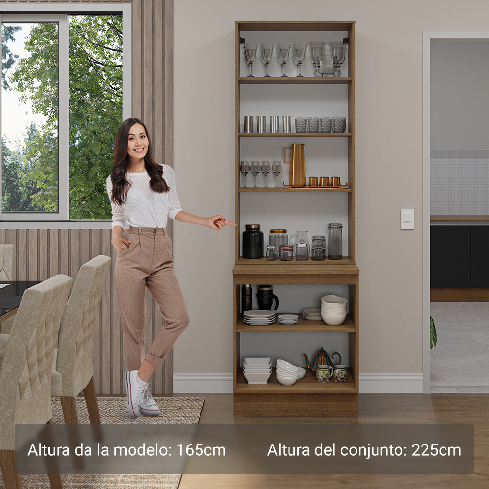 Kit Gabinete Bajo 2 Puertas y Vitrina 70 cm Marrón/Negro Glamy Madesa