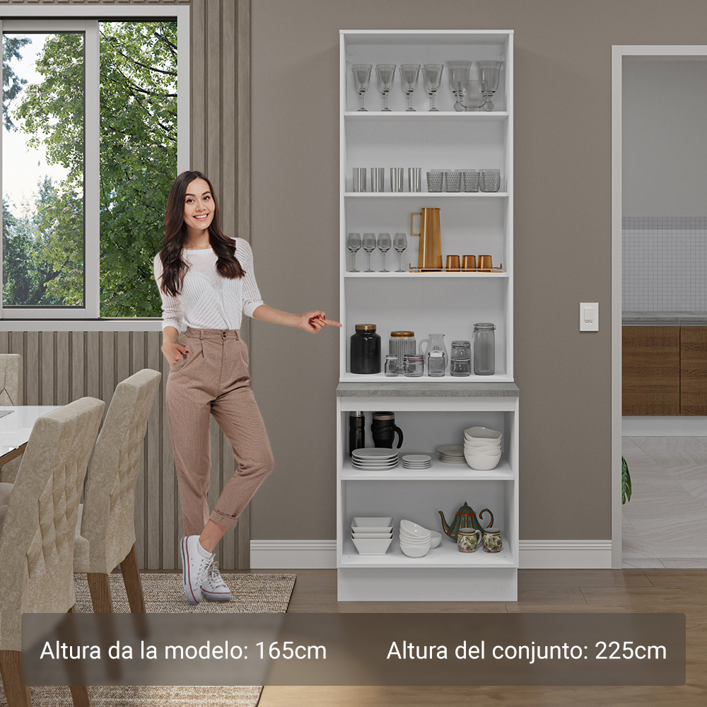 Kit Gabinete Bajo 2 Puertas y Vitrina Blanco/Marrón Glamy Madesa