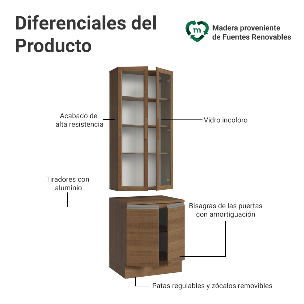 Kit Gabinete + Vitrina 70 cm Marrón Glamy 02