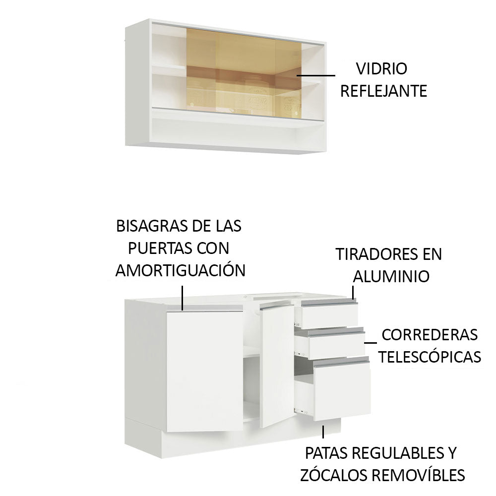 Cocina Compacta 120cm sin Fregadero Blanco Glamy 02