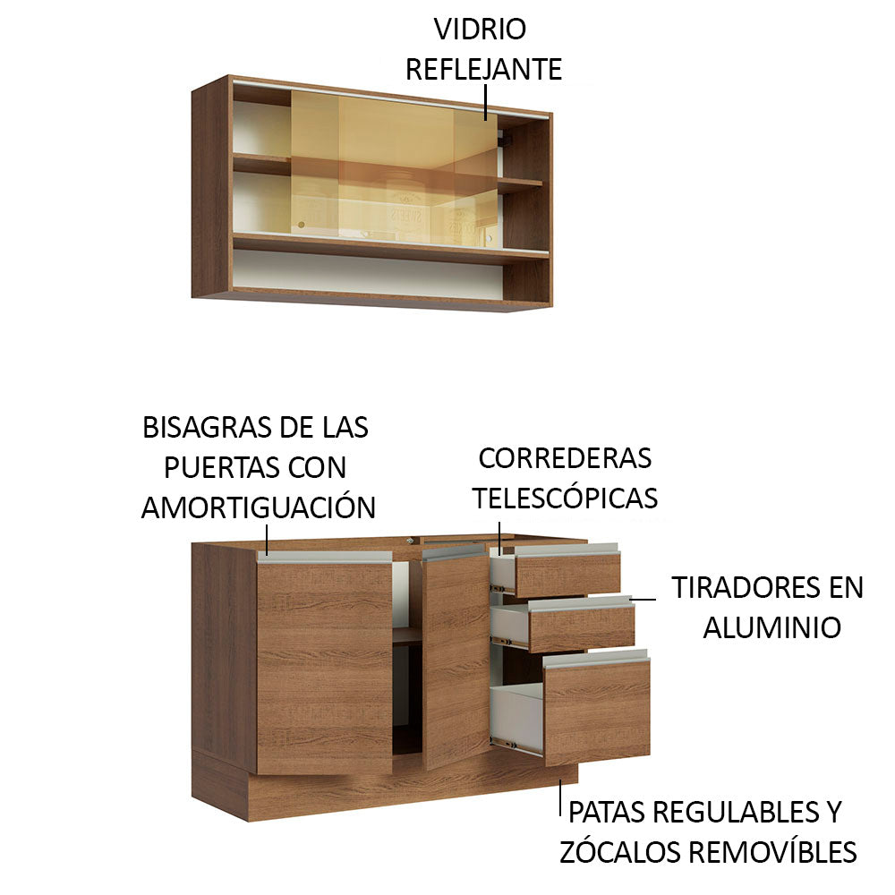 Cocina Compacta 120cm sin Fregadero Marrón Glamy 02