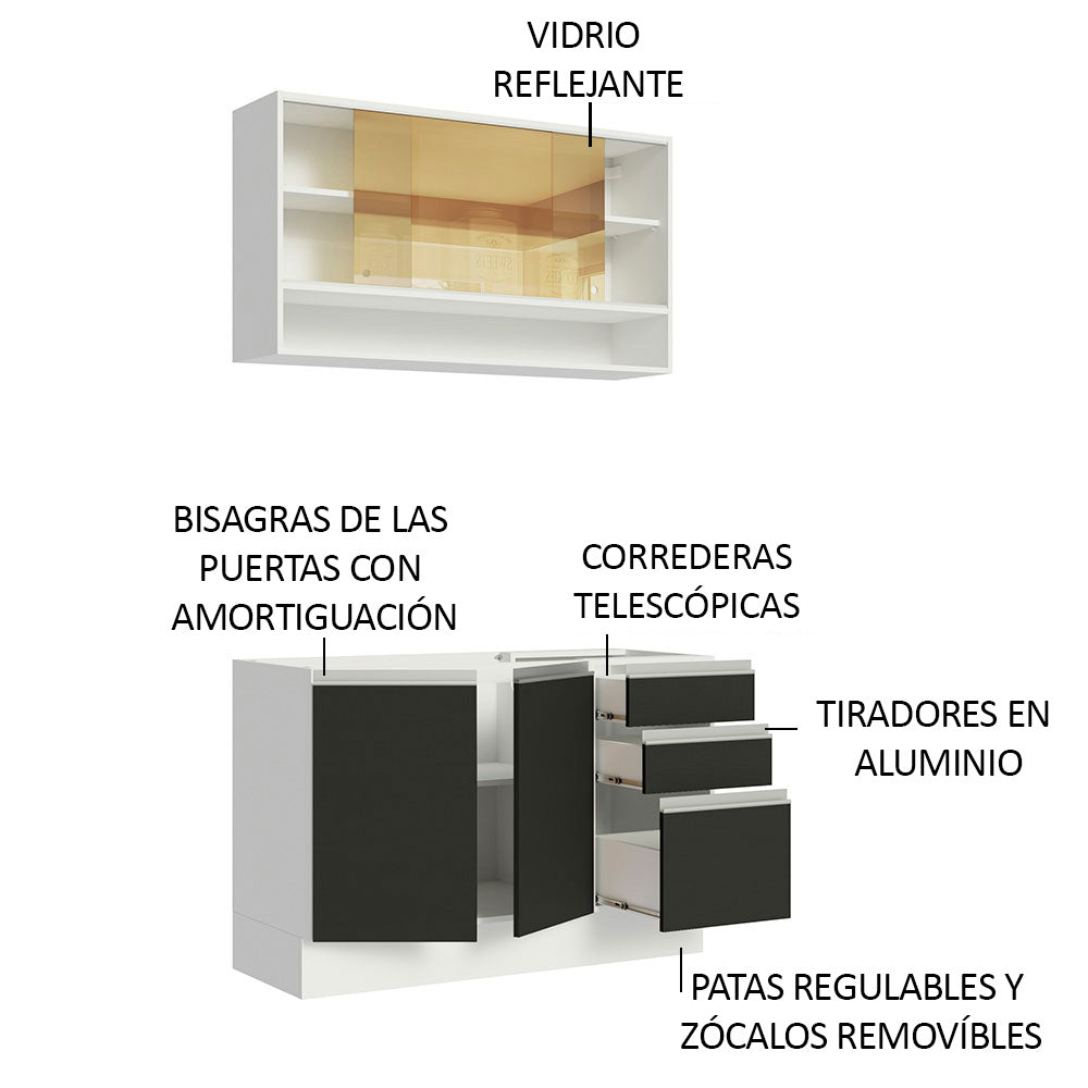 Cocina Compacta 120 cm Blanco/Negro Glamy Madesa