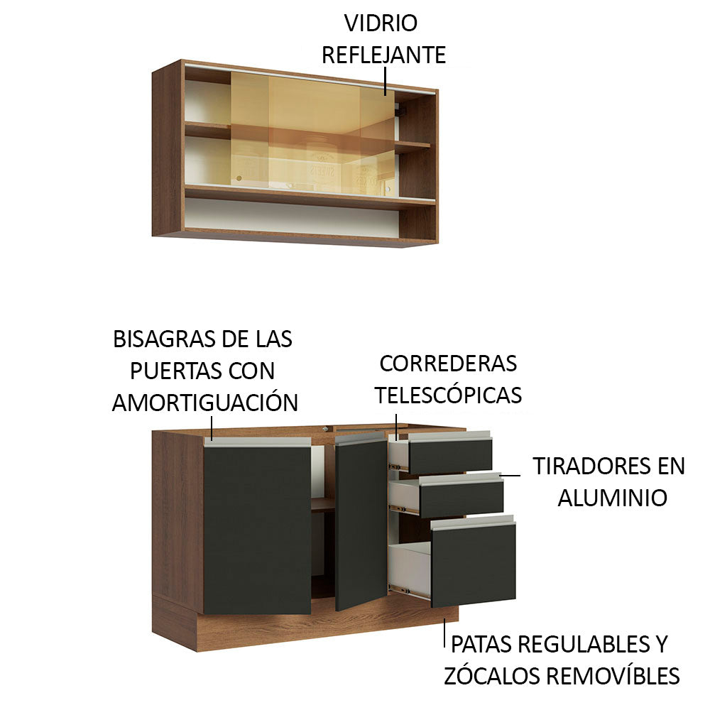 Cocina Compacta 120 cm Marrón/Negro Glamy Madesa