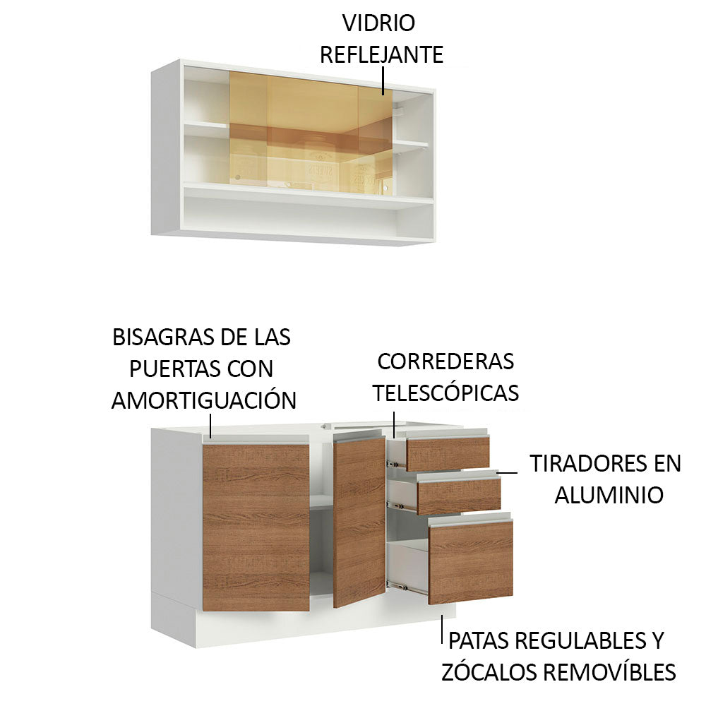 Cocina Compacta 120cm sin Fregadero Marrón/Blanco Glamy 02