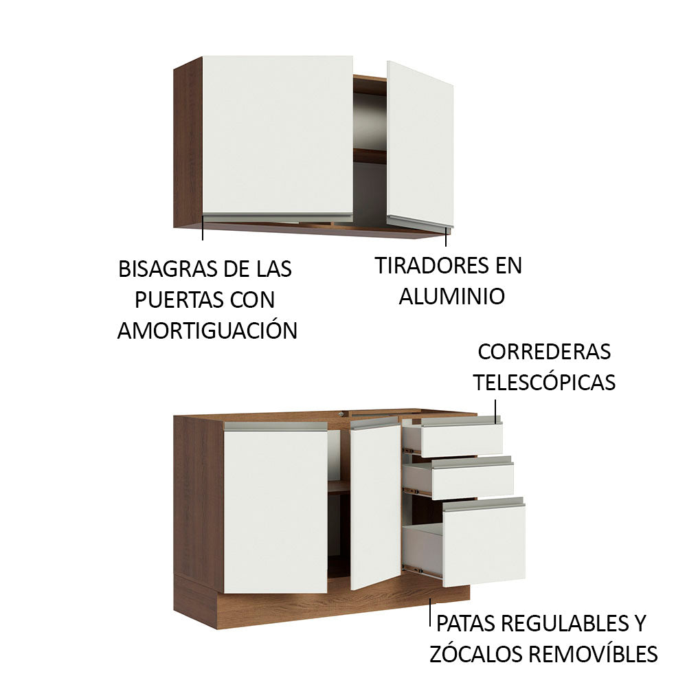 Cocina Compacta 120cm Marrón/Blanco Glamy 03