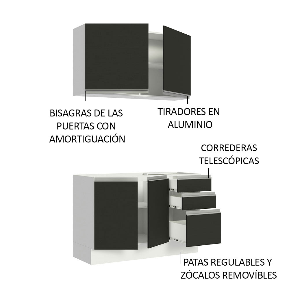 Cocina Compacta 120 cm Blanco/Negro Glamy Madesa