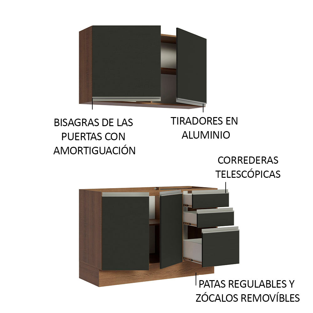 Cocina Compacta 120 cm Marrón/Negro Glamy Madesa