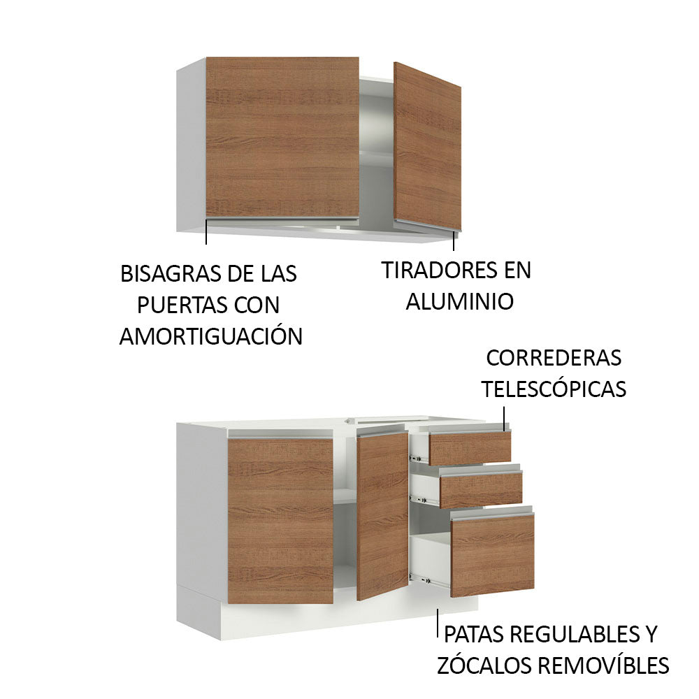 Cocina Compacta 120cm Blanco/Marrón Glamy 03