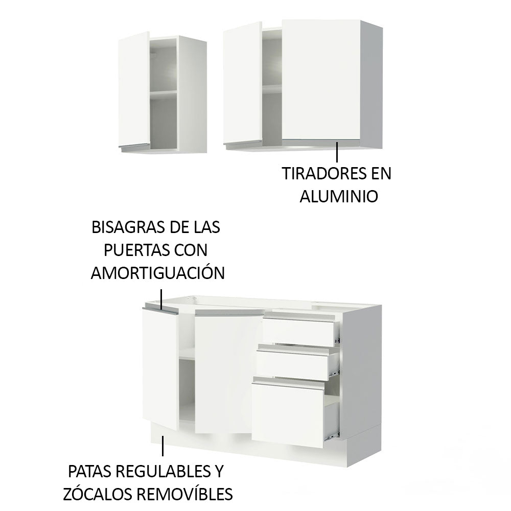 Cocina Compacta 120cm con Fregadero Blanco Glamy 04