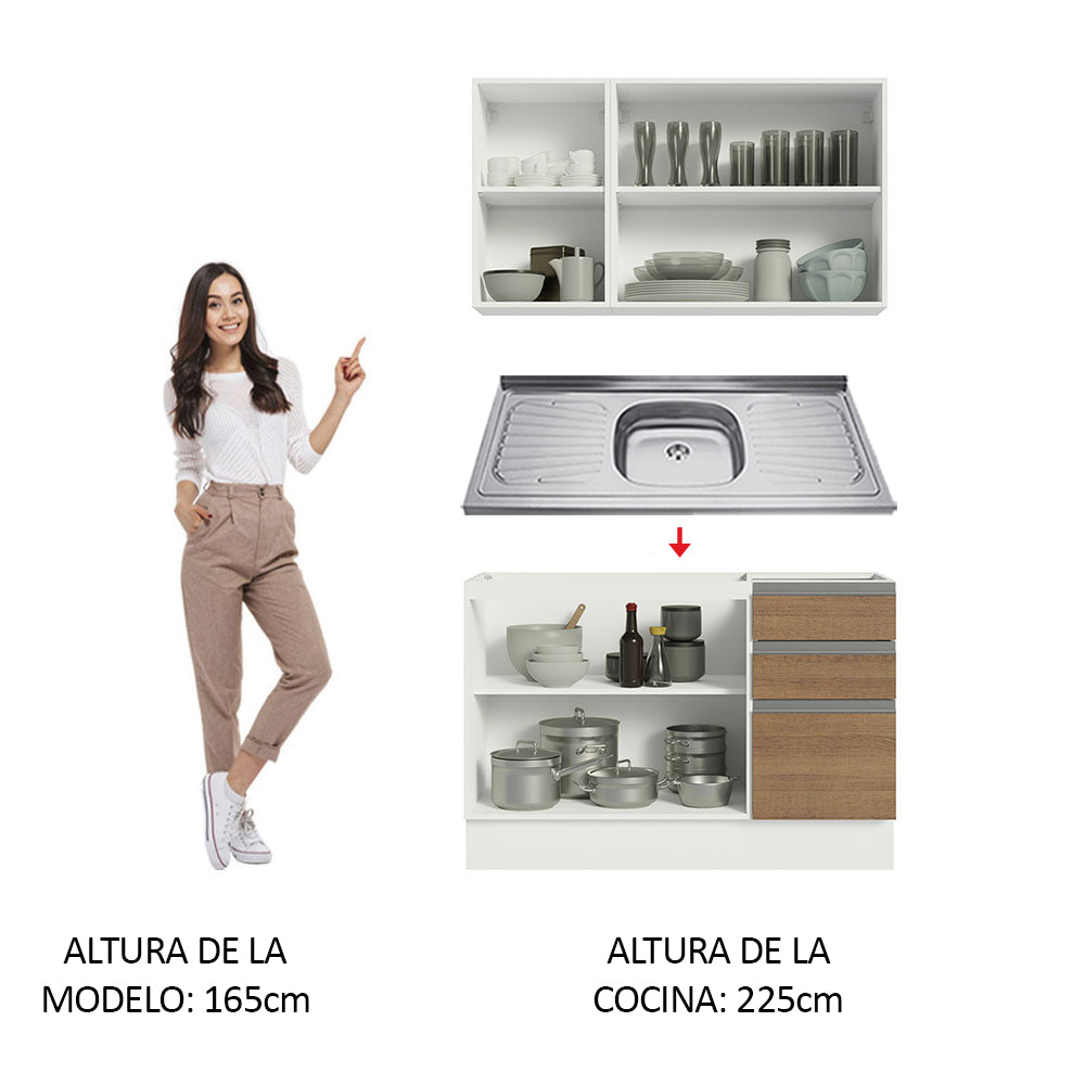 Cocina Compacta 120cm con Fregadero Blanco/Marrón Glamy 04