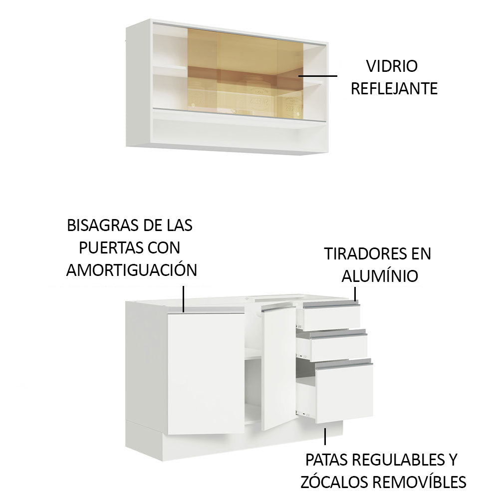 Cocina Compacta 120 cm Con Fregadero Blanco Glamy Madesa