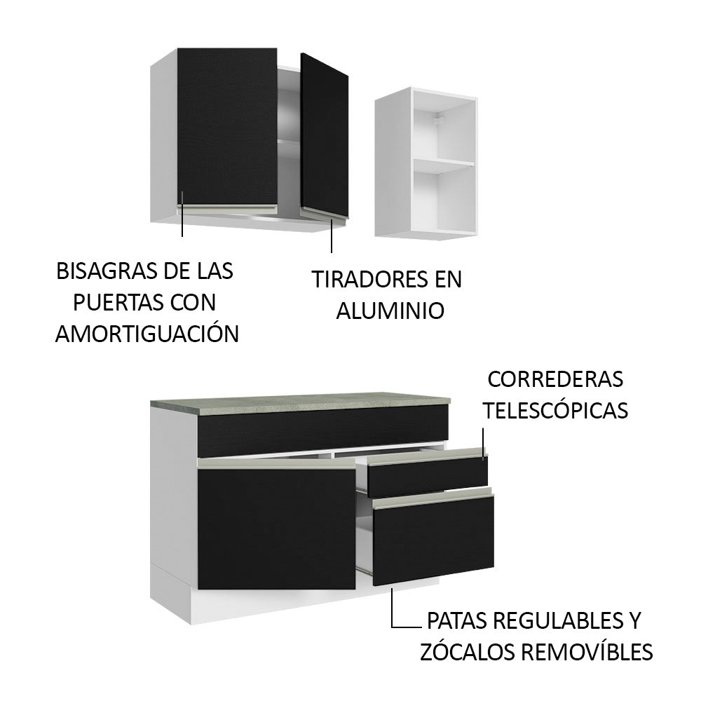 Cocina Compacta 120 cm Blanco/Negro Glamy Madesa