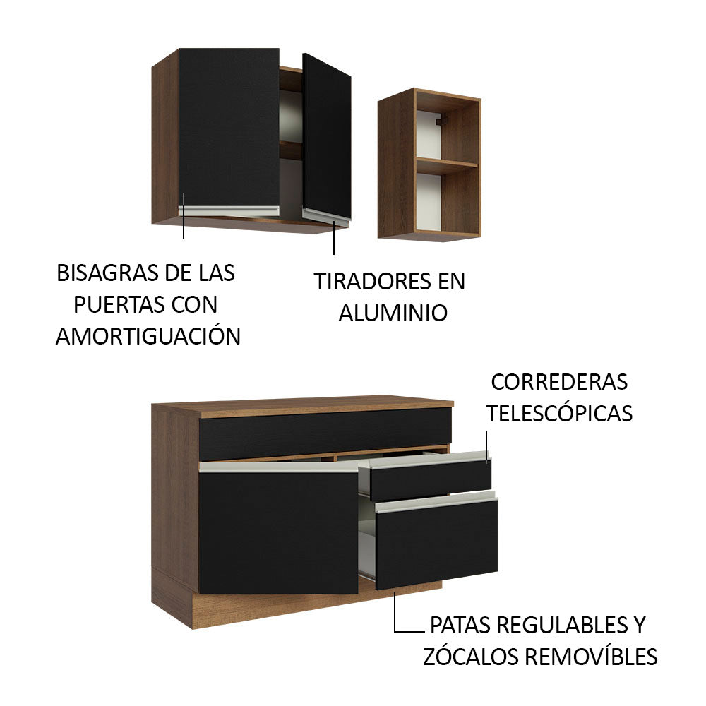 Cocina Compacta 120 cm Marrón/Negro Glamy Madesa