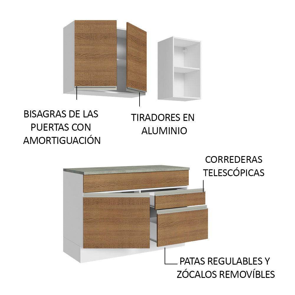 Cocina Compacta 120 cm Blanco/Marrón Glamy Madesa