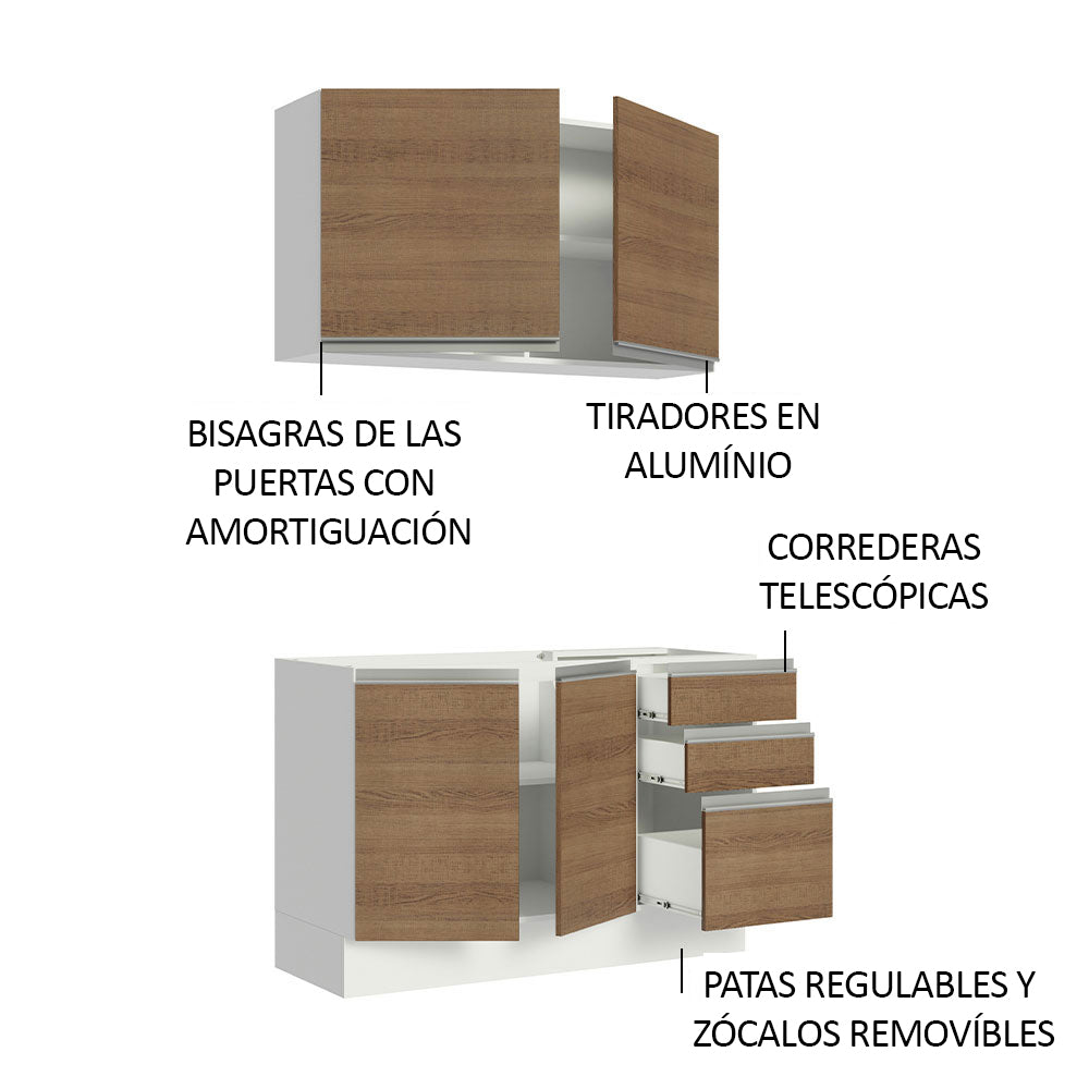 Cocina Compacta 120cm con Fregadero Blanco/Marrón Glamy 09