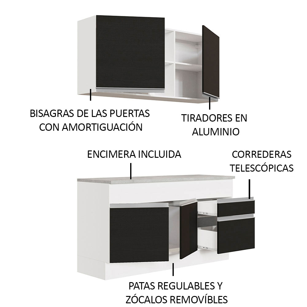 Cocina Integral 150cm con Encimera Glamy Blanco/Negro 01