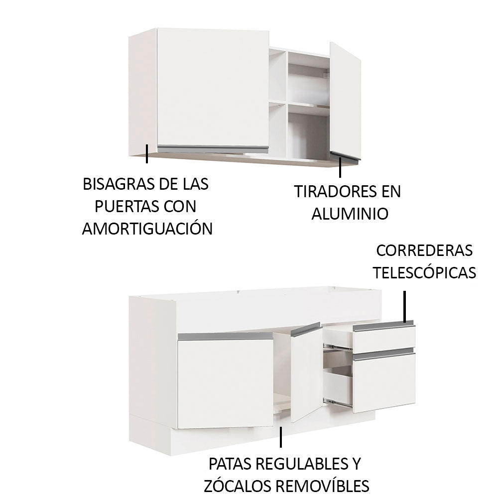 Cocina Compacta 150cm Blanco Glamy 02